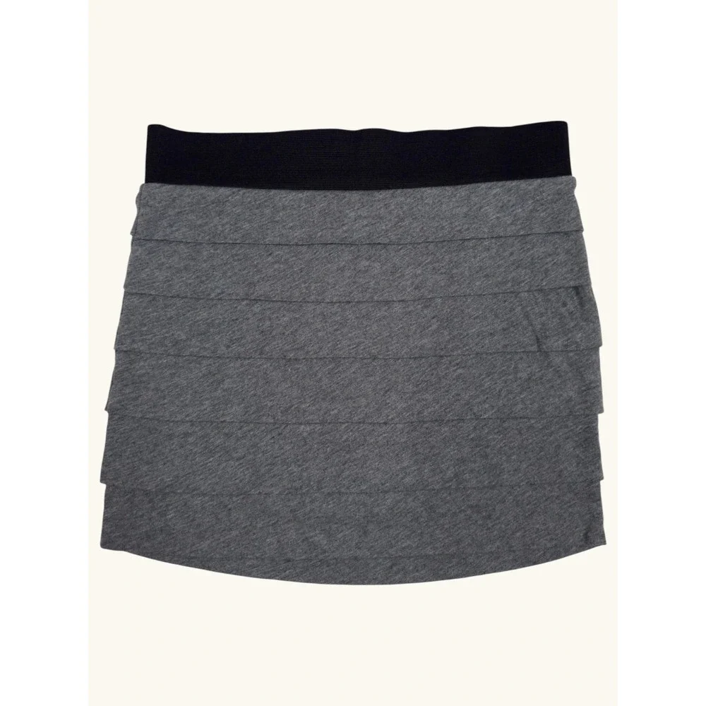 Express Womens XS Heather Gray Tiered Ruffle Mini Skirt Back Zip Elastic Waist